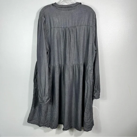 Time & True Dark Silver Gray Button Down Midi Length Long Sleeve Shirt Dress XXL - Picture 7 of 7